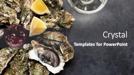  Presentation with sparkling wine - Theme with fresh-oysters-with-sauce background and a dark gray colored foreground