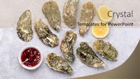  Presentation with lemons - PPT layouts with fresh-oysters-with-sauce background and a coral colored foreground