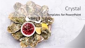  Presentation with lemons - Theme with fresh-oysters-with-sauce background and a sky blue colored foreground