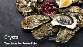  Presentation with lemons - Presentation theme enhanced with fresh-oysters-with-sauce background and a dark gray colored foreground