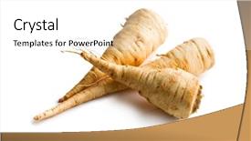  Presentation with fresh ginger root on white - Audience pleasing slides consisting of fresh parsnip on white background backdrop and a  colored foreground