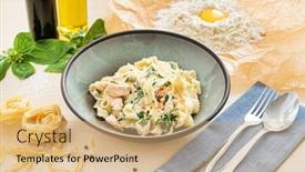  Presentation with pasta restaurant - Amazing PPT theme having fresh-pasta-in-the-italian backdrop and a coral colored foreground