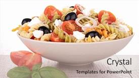  Presentation with pasta - PPT theme with fresh pasta salad background and a mint green colored foreground