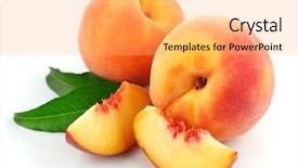  Presentation with green leaves - Amazing PPT layouts having fresh peach fruits with green backdrop and a yellow colored foreground