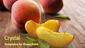  Presentation with closeup of foosball table soccer - Colorful slide deck enhanced with fresh peaches on wooden table backdrop and a tawny brown colored foreground