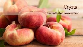  Presentation with vineyard - Presentation consisting of fresh peaches with leaves background and a lemonade colored foreground