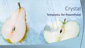  Presentation with apple pear - Colorful slides enhanced with fresh pear and apple jumping into water with a splash backdrop and a sky blue colored foreground