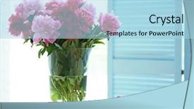  Presentation with peony - Audience pleasing presentation consisting of fresh peony bouquet on folding screen background backdrop and a light blue colored foreground