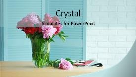  Presentation with peony - Cool new presentation theme with fresh peony bouquet on folding screen background backdrop and a light blue colored foreground