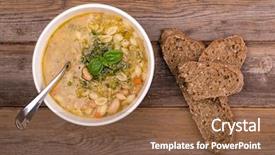  Presentation with top view of appetizing fresh - PPT theme consisting of fresh pesto basil oil background and a tawny brown colored foreground