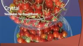  Presentation with cherry - PPT theme consisting of fresh picked cherry tomatos from my garden on a mirror with a blue sky in a glass bowl background and a tawny brown colored foreground