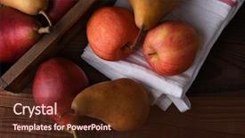  Presentation with wood rustic - Beautiful slides featuring fresh picked pears and apples in a wood crate and towel on a rustic wood table top view in horizontal format backdrop and a wine colored foreground