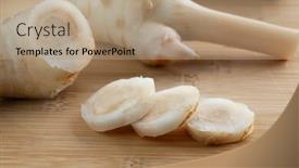  Presentation with helva fresh sliced halva - Slide set having fresh-piece-and-slices background and a coral colored foreground