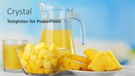  Presentation with pineapple - Colorful theme enhanced with fresh pineapple juice in glass and pitcher on blue background backdrop and a light blue colored foreground