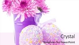  Presentation with purple flowers - PPT theme enhanced with chicken eggs fresh pink flowers background and a lavender colored foreground
