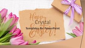  Presentation with greetings - Theme featuring fresh-pink-tulip-flowers-bouquet background and a coral colored foreground