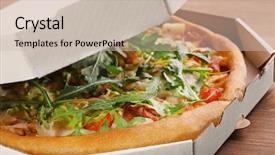  Presentation with pizza - Theme with fresh pizza in cardboard box background and a soft green colored foreground