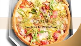  Presentation with box carton - Beautiful presentation design featuring fresh pizza in carton box isolated on white backdrop and a yellow colored foreground