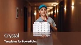 Presentation with pizza delivery - PPT layouts featuring fresh pizza in carton background and a tawny brown colored foreground
