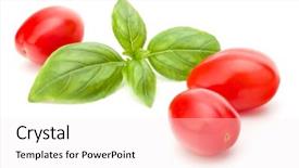  Presentation with leaf water drops fresh - Colorful slide deck enhanced with fresh plum tomato with basil backdrop and a sky blue colored foreground