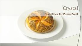  Presentation with seed - Slide set consisting of fresh poppy seed bun on white plate background and a sky blue colored foreground