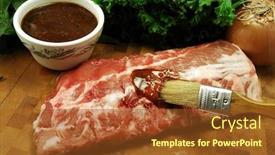  Presentation with bbq - Audience pleasing PPT theme consisting of fresh pork baby back ribs brushed with bbq sauce on a cutting board in the kitchen backdrop and a tawny brown colored foreground