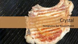  Presentation with steak and pork chops - PPT theme featuring fresh pork chops being grilled background and a  colored foreground