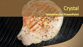  Presentation with pork shredded on grill banana - Colorful slides enhanced with fresh pork chops being grilled backdrop and a  colored foreground