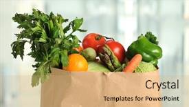  Presentation with grocery bag - Theme enhanced with produce in paper grocery bag background and a coral colored foreground