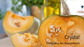 Presentation with seed oil - Presentation enhanced with fresh pumpkin on the table background and a gold colored foreground