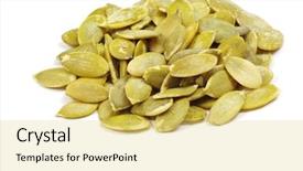  Presentation with pumpkin seeds - Theme consisting of fresh pumpkin seeds isolated on a white background and a yellow colored foreground