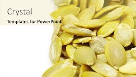  Presentation with pumpkin seeds - Presentation enhanced with fresh pumpkin seeds isolated on a white background and a yellow colored foreground