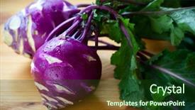  Presentation with cabbage - Audience pleasing theme consisting of fresh purple kohlrabi with leaves backdrop and a forest green colored foreground