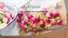  Presentation with vegetable cutting board - PPT theme consisting of fresh-radishes-on-old-cutting background and a sky blue colored foreground