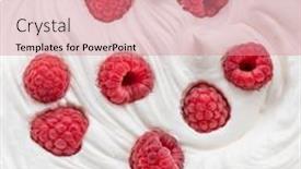  Presentation with cream - PPT theme consisting of fresh-raspberries-in-the-yoghurt background and a coral colored foreground