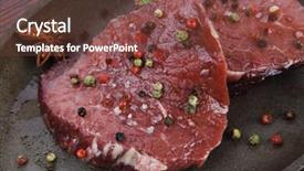  Presentation with old wood - Amazing slide deck having fresh raw beef fillet mignon on old retro style cast iron pan over retro wood table as background backdrop and a tawny brown colored foreground