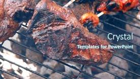  Presentation with charcoal - Presentation theme having fresh raw beef fillet steak red meat with tomatoes and eggplant on skewers on big round barbecue brazier grid full with ready charcoal background and a ocean colored foreground