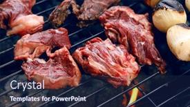  Presentation with eggplant - Cool new PPT theme with fresh raw beef fillet steak red meat with tomatoes and eggplant on skewers on big round barbecue brazier grid full with ready charcoal backdrop and a navy blue colored foreground