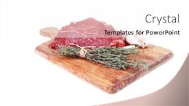  Presentation with wood board - Beautiful PPT theme featuring fresh raw beef meat fillet flesh with peppercorn and thyme ready to grill on wood figured old style board isolated over white background backdrop and a white colored foreground