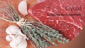  Presentation with wood board - Slide set having fresh raw beef meat fillet flesh with peppercorn and thyme ready to grill on wood figured old style board isolated over white background background and a red colored foreground