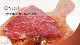  Presentation with wood board - Beautiful slide deck featuring fresh raw beef meat fillet flesh with peppercorn and thyme ready to grill on wood board isolated over white background backdrop and a lemonade colored foreground