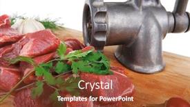  Presentation with fresh meat - Cool new PPT layouts with fresh-raw-beef-meat-slices backdrop and a tawny brown colored foreground