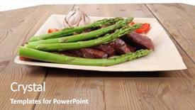  Presentation with fresh meat - Presentation theme having fresh raw beef meat steak fillet on wooden plate with asparagus and tomatoes ready to prepare background and a coral colored foreground