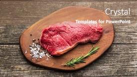  Presentation with meat beef - PPT theme with fresh raw beef meat on cutting board background and a coral colored foreground