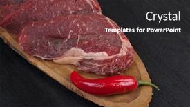  Presentation with beef - Amazing theme having fresh raw beef piece fillet on middle size wooden plate with pepper and peppercorns in measuring spoon space for text on black background backdrop and a dark gray colored foreground