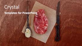  Presentation with table salt - PPT theme with fresh-raw-beef-rib-eye background and a tawny brown colored foreground