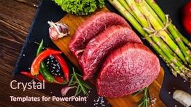  Presentation with steaks - PPT theme having fresh-raw-beef-steaks background and a wine colored foreground