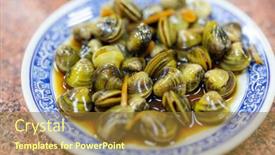  Presentation with clam - PPT theme with fresh-raw-braised-clam-dish background and a tawny brown colored foreground