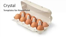 Presentation with box carton - Slide set having fresh raw brown egg background and a white colored foreground