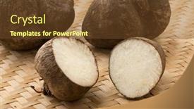  Presentation with organic - Slide deck having fresh raw brown organic yams background and a tawny brown colored foreground